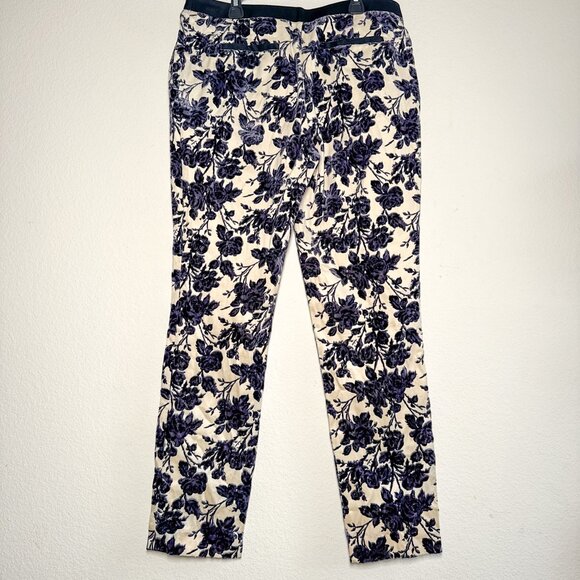 Tory Burch Dayton Floral Velvet Pants Size 8 Ivory Purple Flocked - Picture 10 of 16